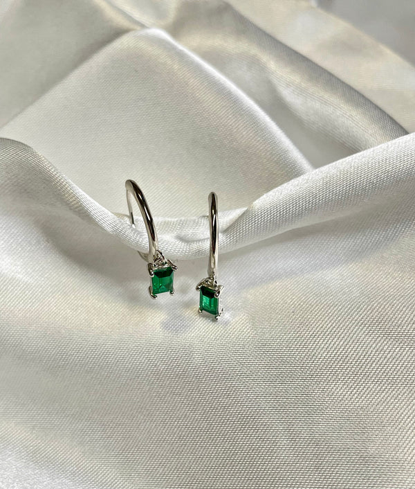 Silver 925 Emerald Dangle Earrings