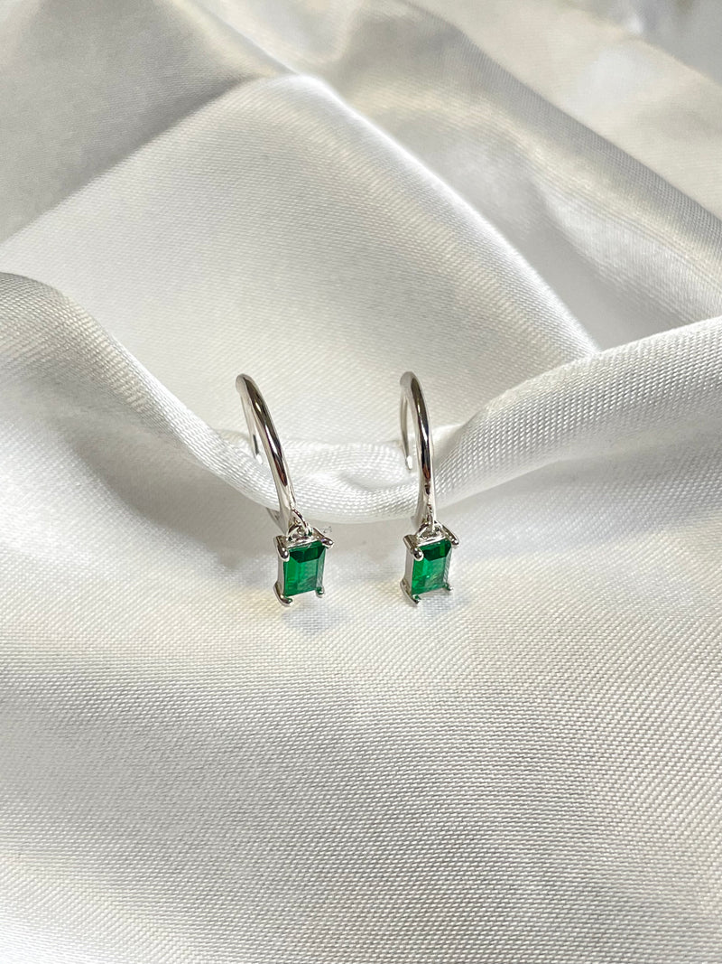 Silver 925 Emerald Dangle Earrings