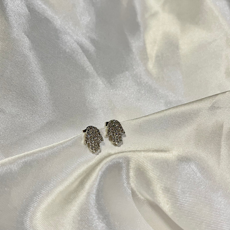 Silver Diamanté Hamsa Hand Stud Earrings