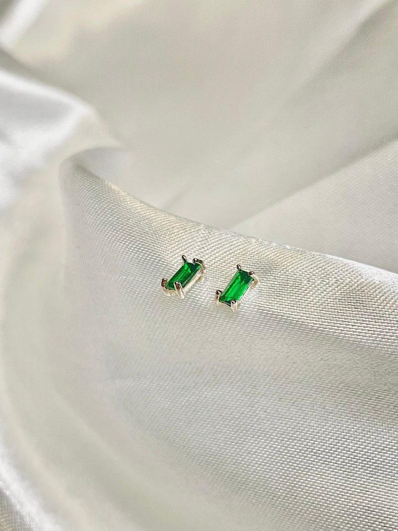Silver Emerald Stud Earrings