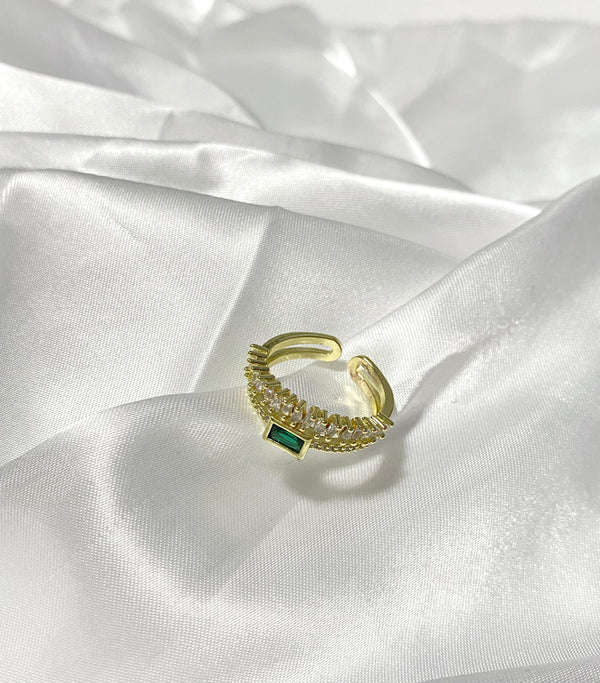 Gold Emerald Crystal Layered Ring