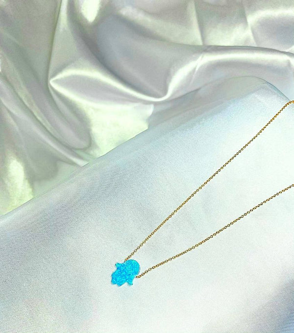 Gold Blue Opal Hamsa Necklace