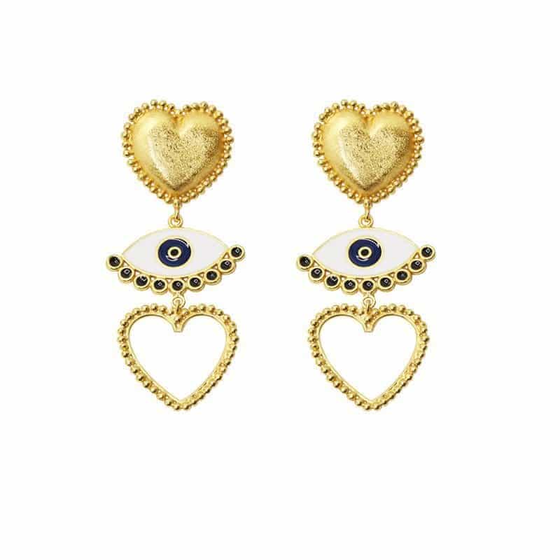 Gold Vintage Style Heart Eye Drop Earrings