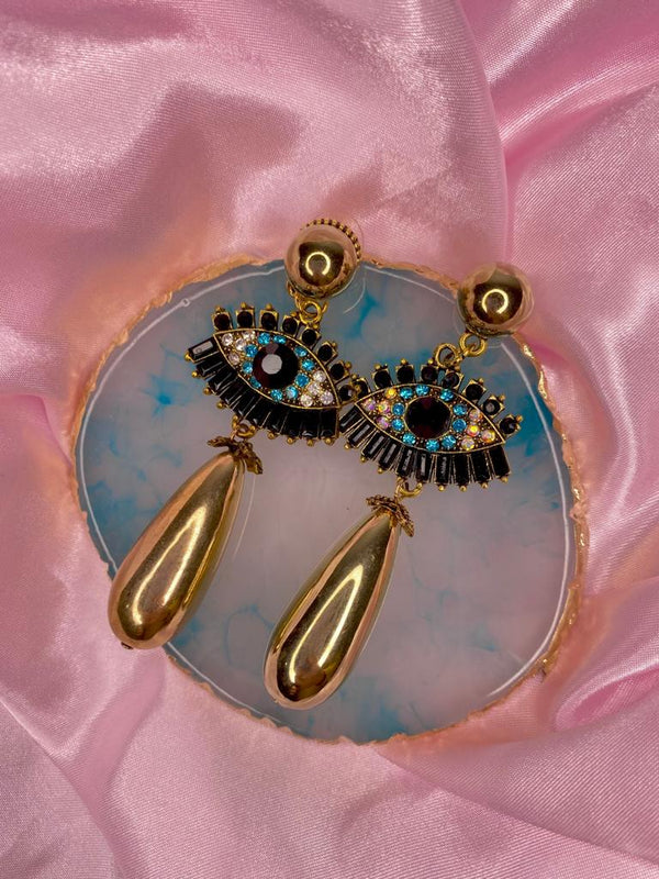 Diamante Vintage Style Gold Drop Earrings