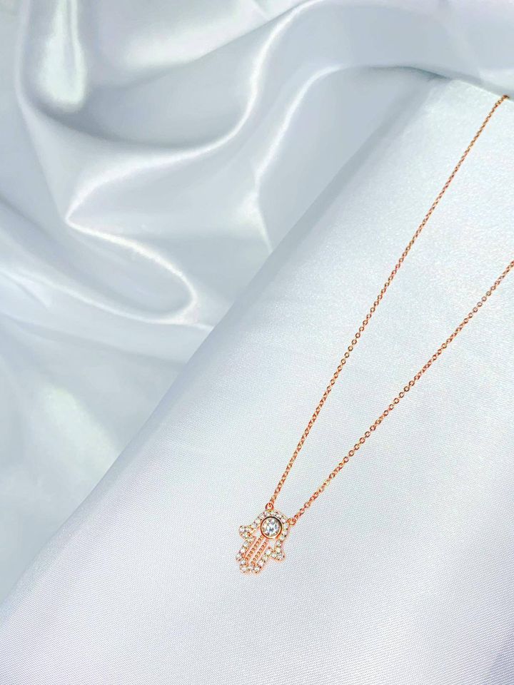 Rose Gold Encrusted Hamsa Hand Necklace